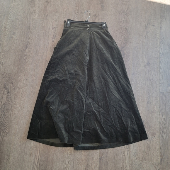 Vintagd Dark Olive Velvet Maxi Skirt - Picture 4 of 9